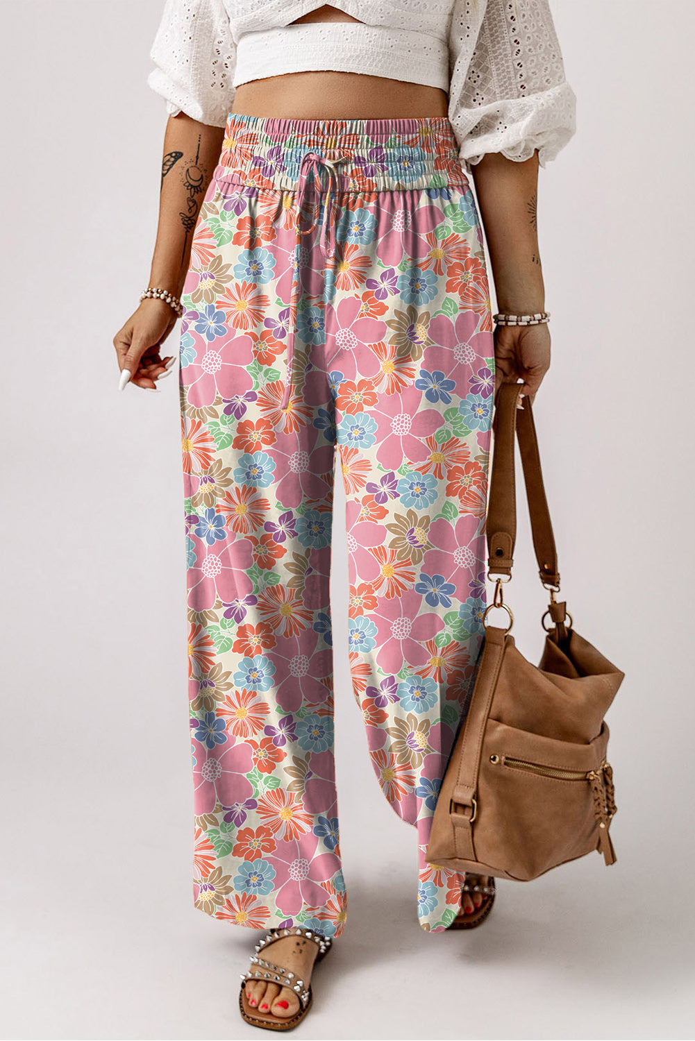 Women's Floral Smocked Waist Loose Pants