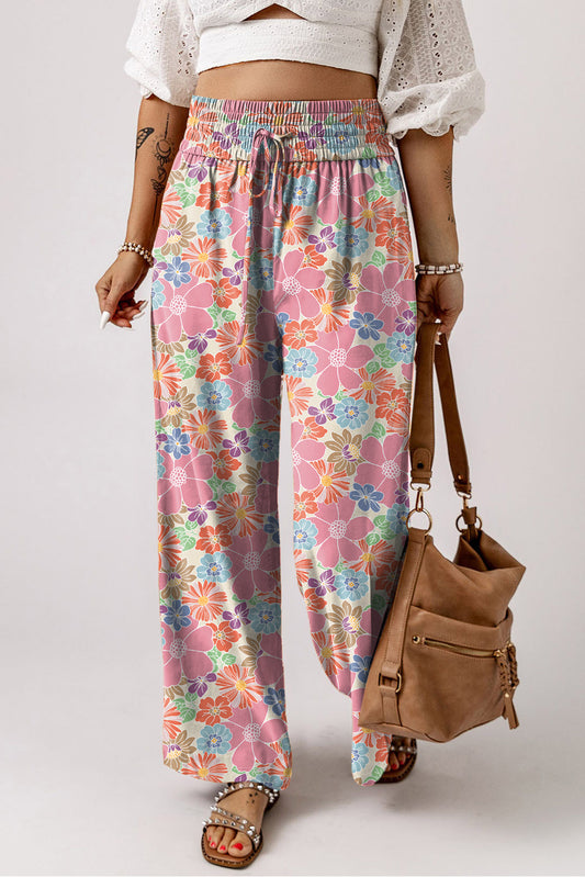 Women's Floral Smocked Waist Loose Pants