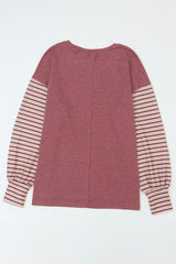 Red Colorblock Striped Bishop Sleeve Top