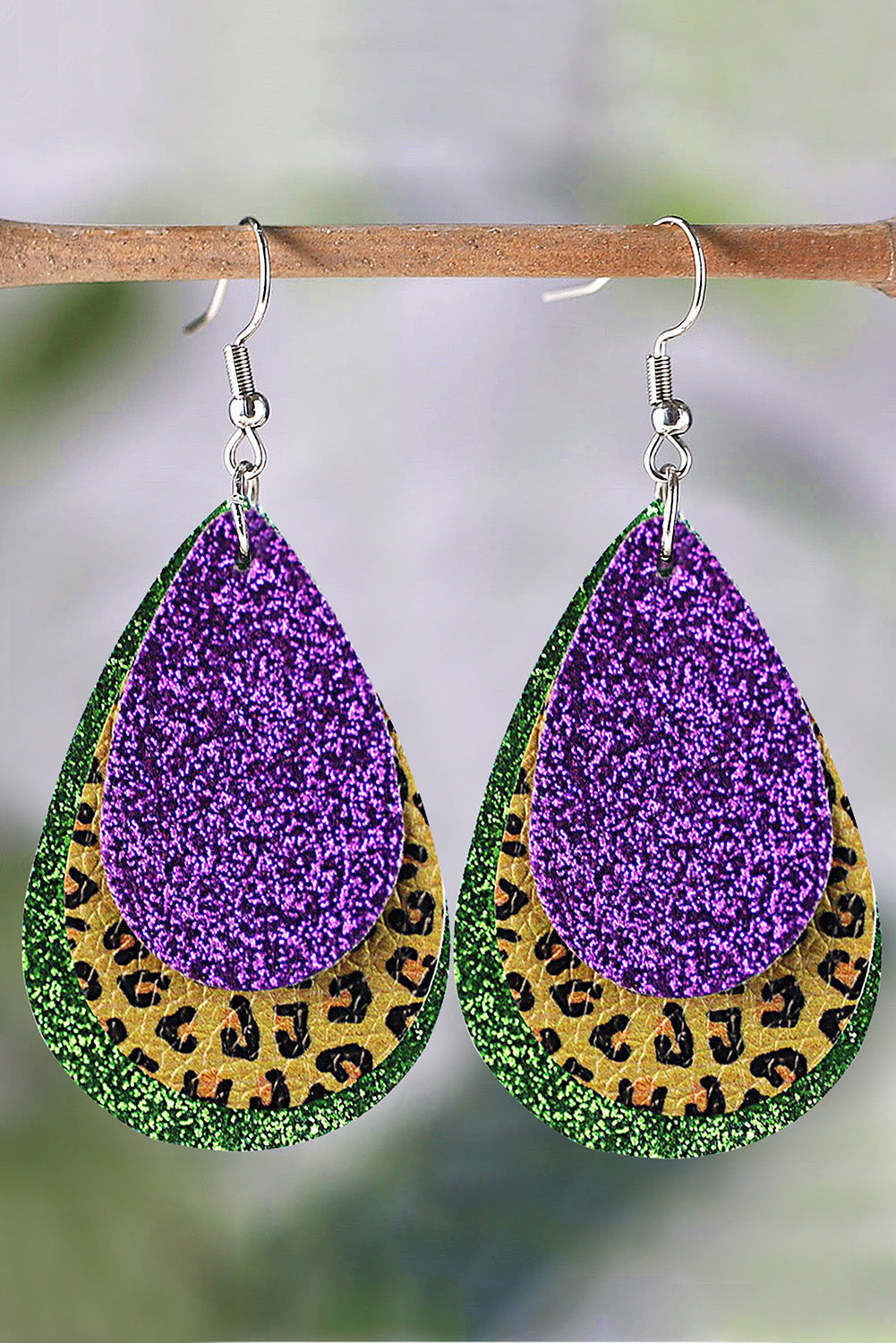 Multicolor Sequin Leopard Layered Mardi Gras Waterdrop Earrings