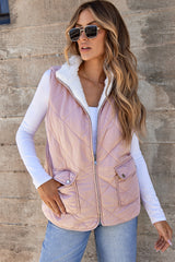 Pink Fleece Lined Quilted Vest Coats