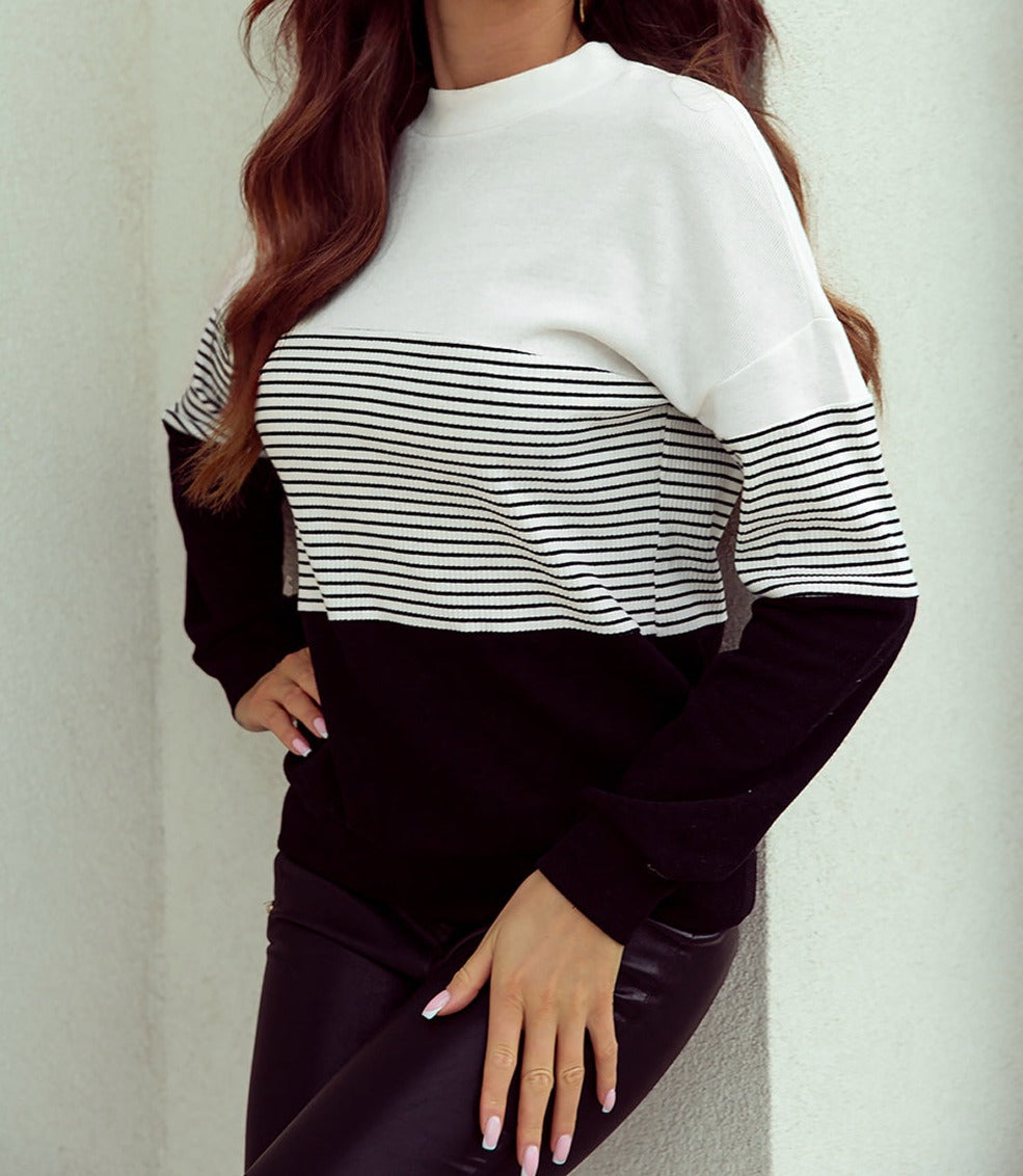 Black Striped Contrast Colorblock Knit Top