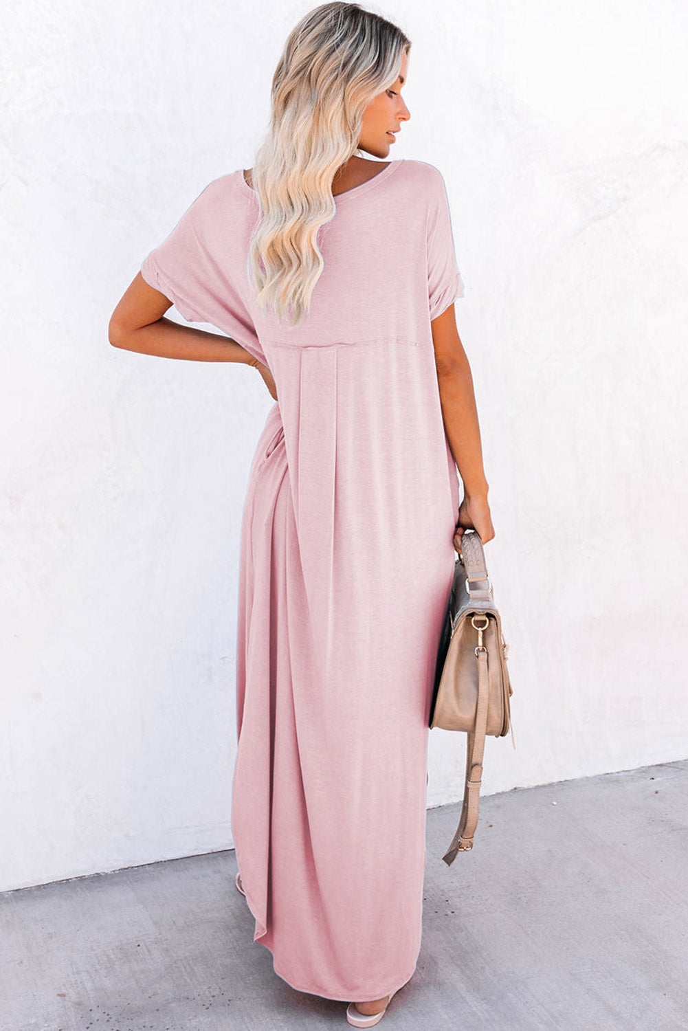 V Neck Hidden Pocket Splits Maxi Dress