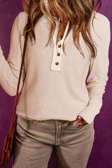 Beige Waffle Knit Textured Henley Top