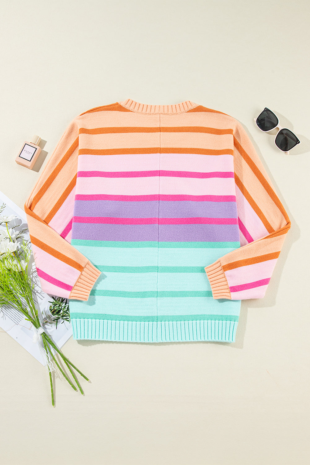 Striped Ribbed Edge Loose Sweater