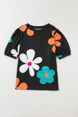 Flower Print Bubble Sleeve Tee