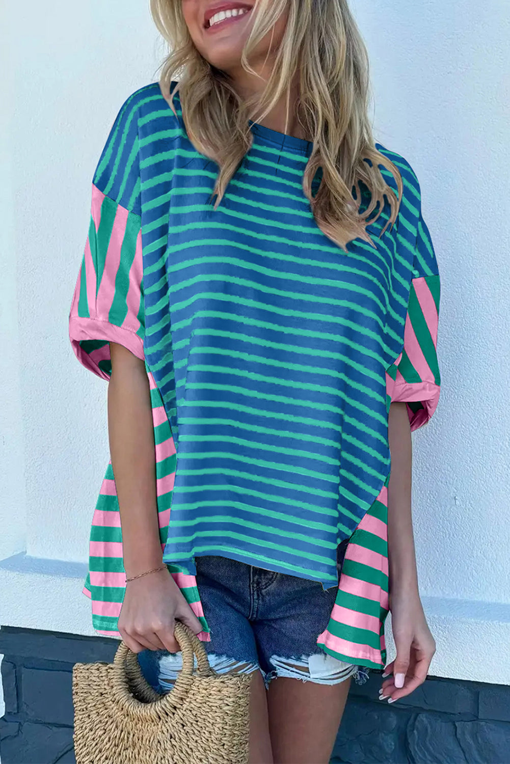 Multicolour Colorblock Patchwork Baggy T Shirt