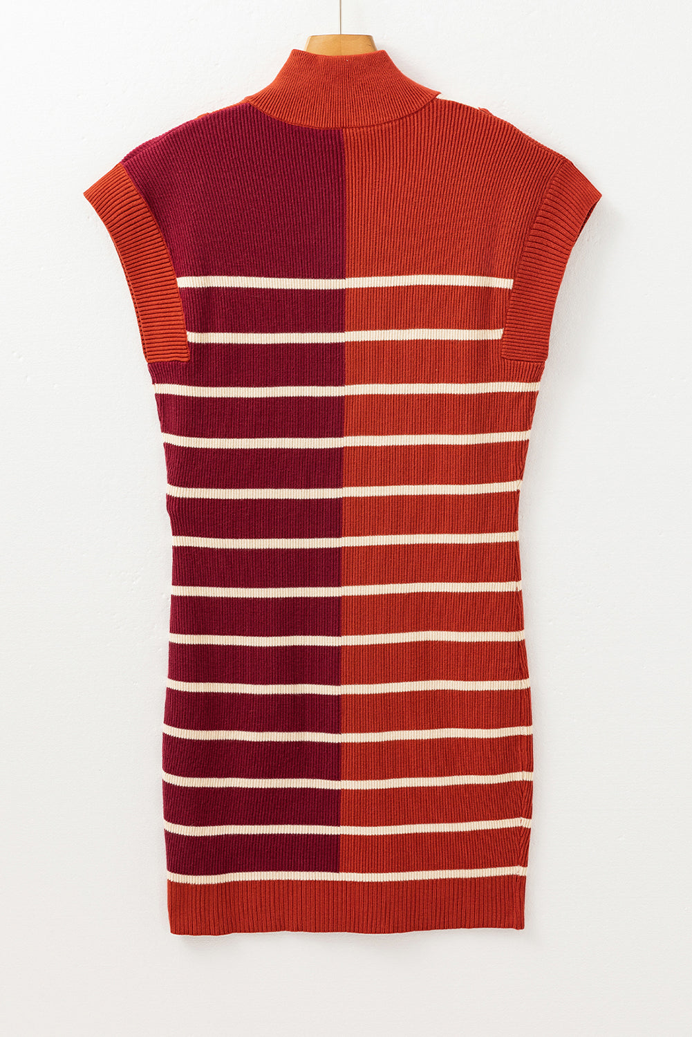 Stripe Color Block Quarter Zip Collar Short Sleeve Sweater Dress