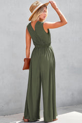 Women's Deep V Pleated Crisscross Wide Leg Backless Jumpsuit