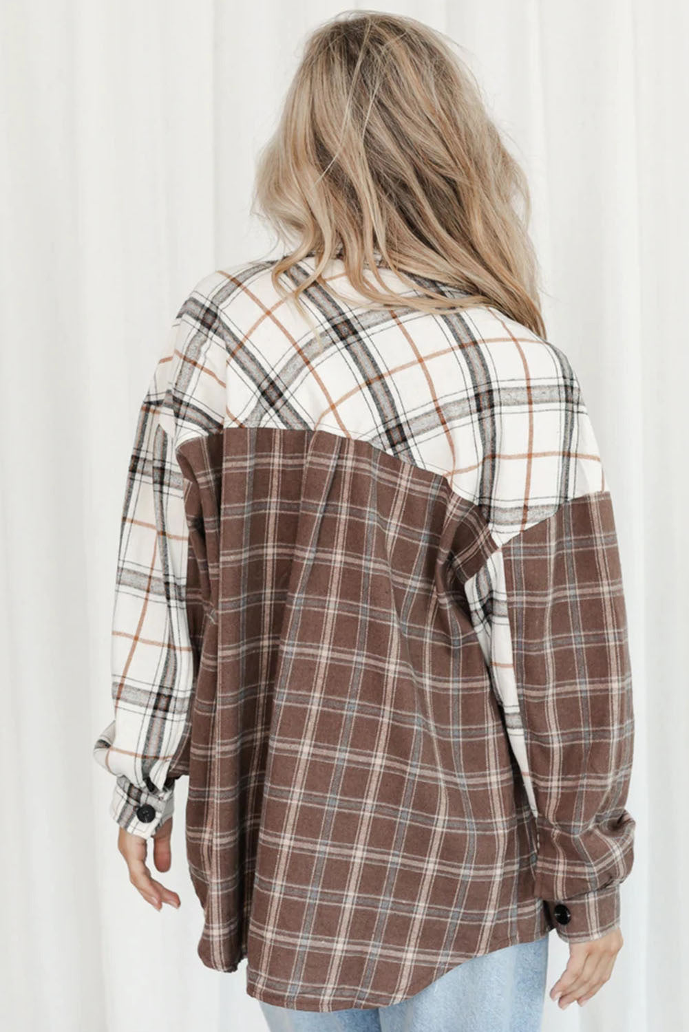 Brown Mixed Plaid Soft Oversized Shirt