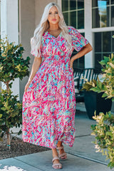 Women's Wrap V Neck Floral Maxi Dress