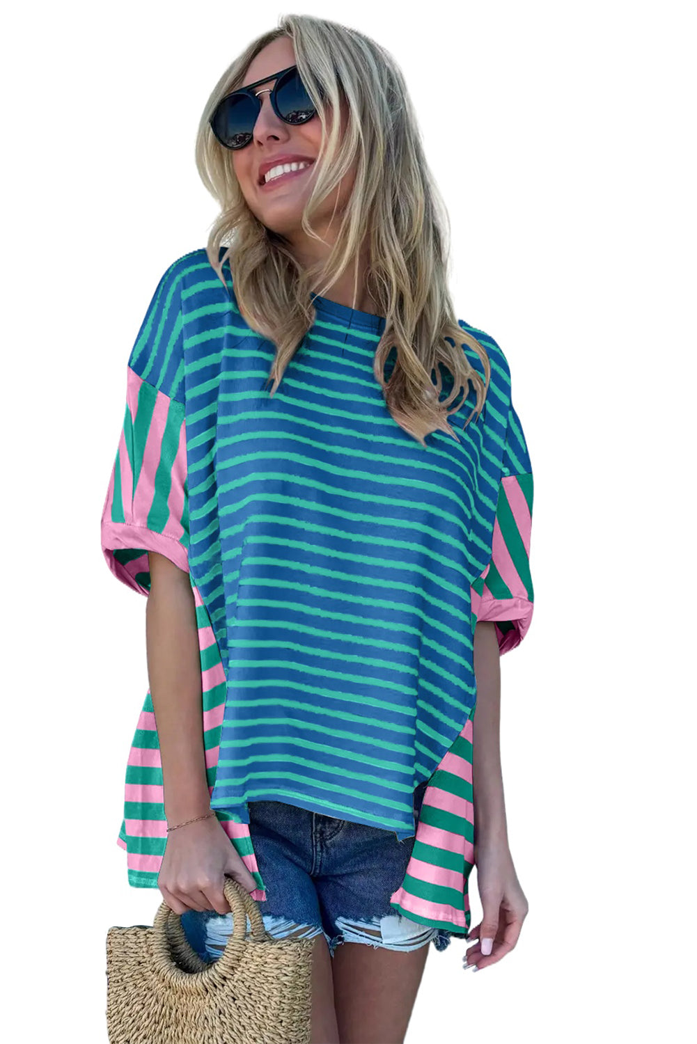 Multicolour Colorblock Patchwork Baggy T Shirt