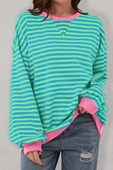 Stripe Oversized Contrast Trim Pullover Sweatshirt