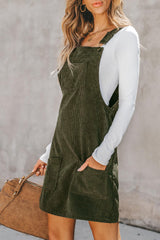 Solid Front Pockets Sleeveless Corduroy Overall Dress