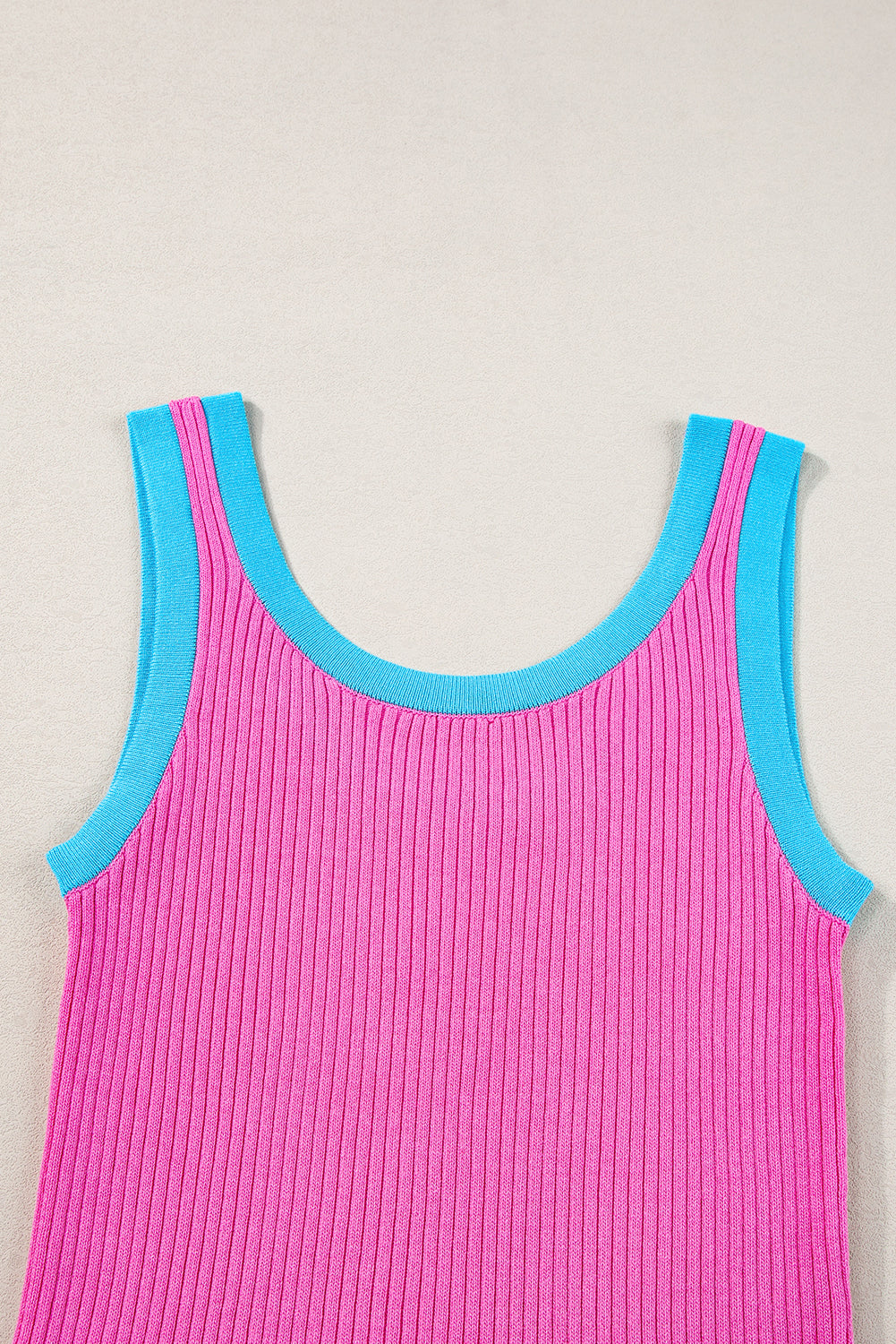 Colorblock Edge Ribbed Knit U Neck Tank Top