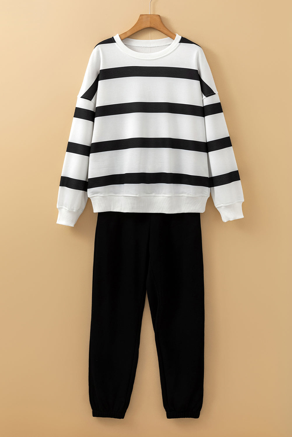 Stripe Drop Shoulder Pullover and Jogger Pants Set