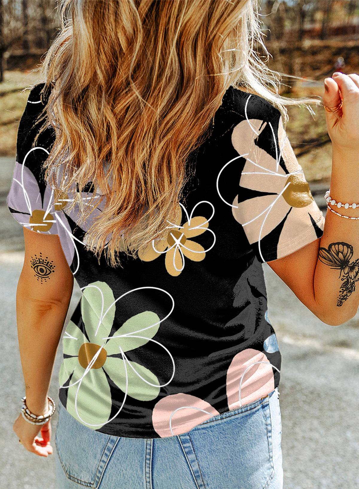 Summer Flower Print Casual Round Neck T Shirt