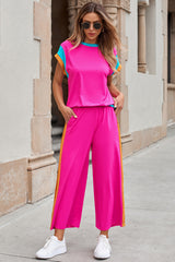 Multicolor Color Block Detail Casual Two-piece Set