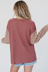 Red Colorblock Striped Bishop Sleeve Top