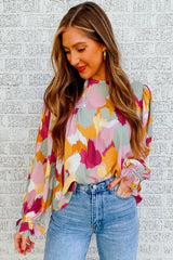 Multicolor Abstract Printed Long Sleeve Blouse