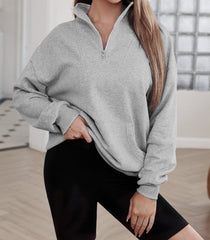 Gray Zipped Funnel Neck Kangaroo Pocket Sweatshirt