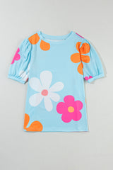 Flower Print Bubble Sleeve Tee