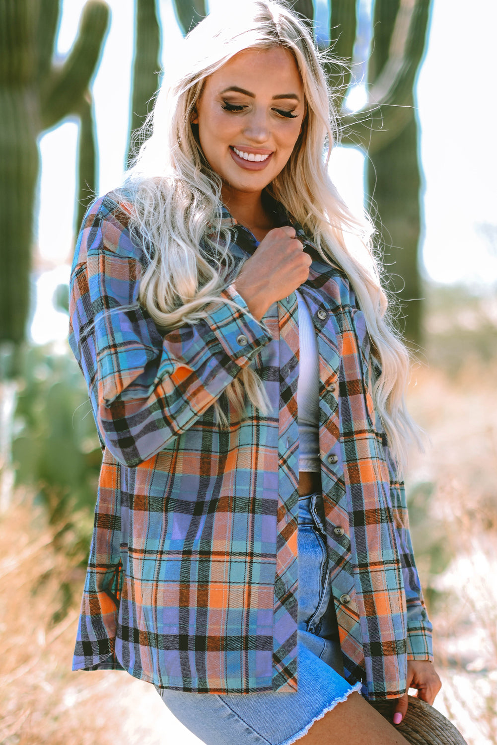 Women's Plaid Print Loose Vintage Shirt