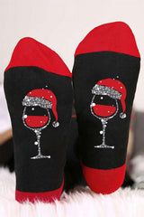 Black Christmas Champagne Santa Hat Graphic Socks