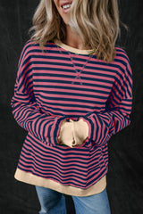 Stripe Oversized Contrast Trim Pullover Sweatshirt