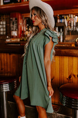 Ruffle Sleeve V Neck Frilled Shift Dress