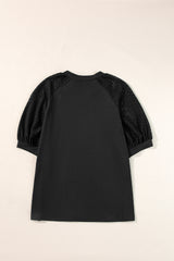 Pointelle Lace Half Sleeve Crew Neck Tee