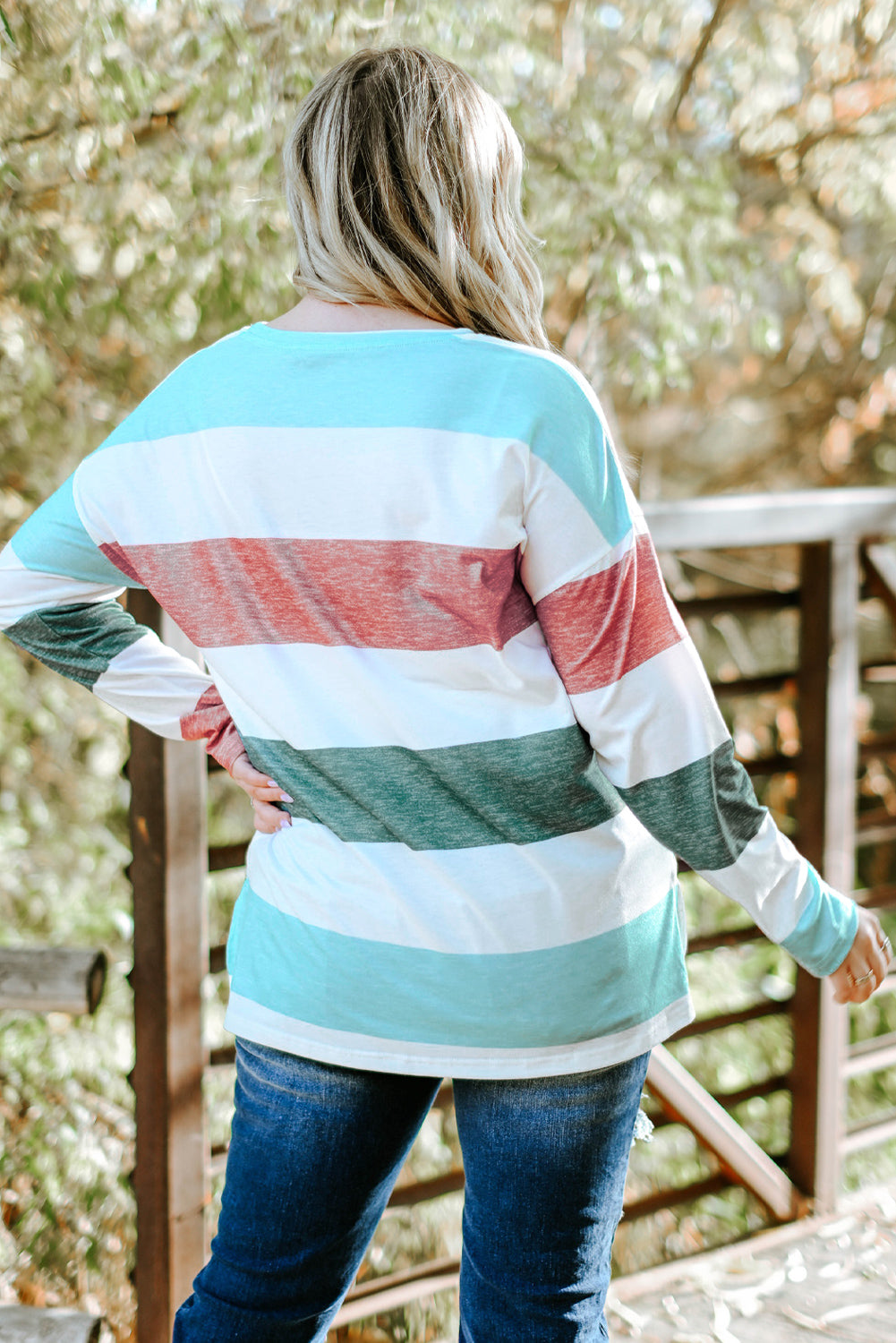 Pink Stripe Plus Size Colorblock Pullover Top