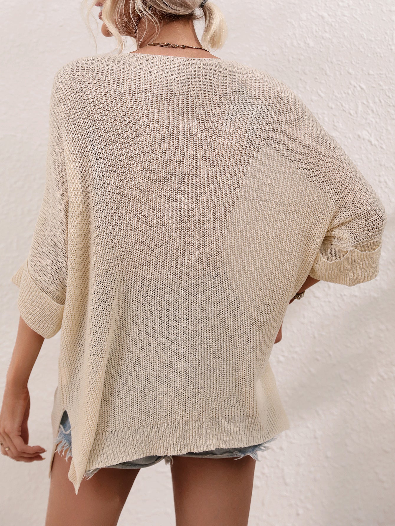 Oversized Crew Neck Solid Color Knit Pullover Sweater Tops