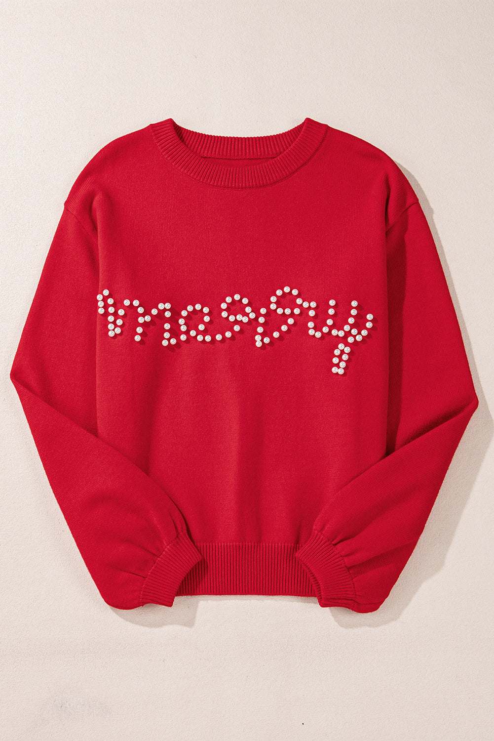 Fiery Red Pearl Beaded Merry Casual Sweater