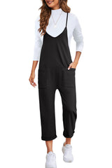 Black Pocketed Adjustable Spaghetti Strap Straight Leg Jumpsuit