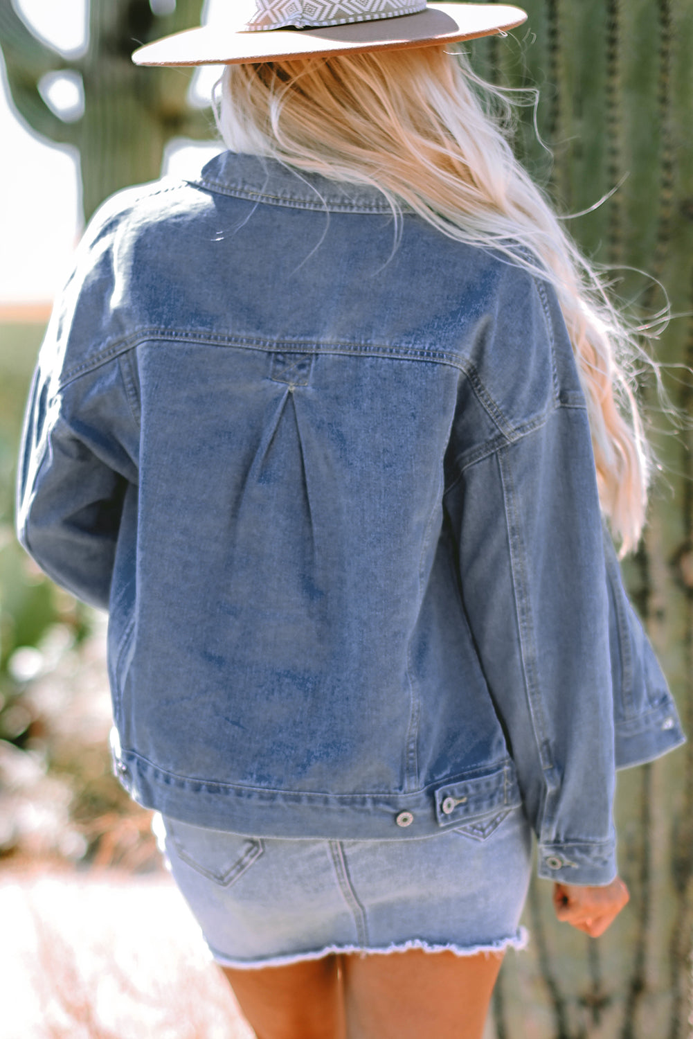 Washed Oversize Pocketed Denim Jacket