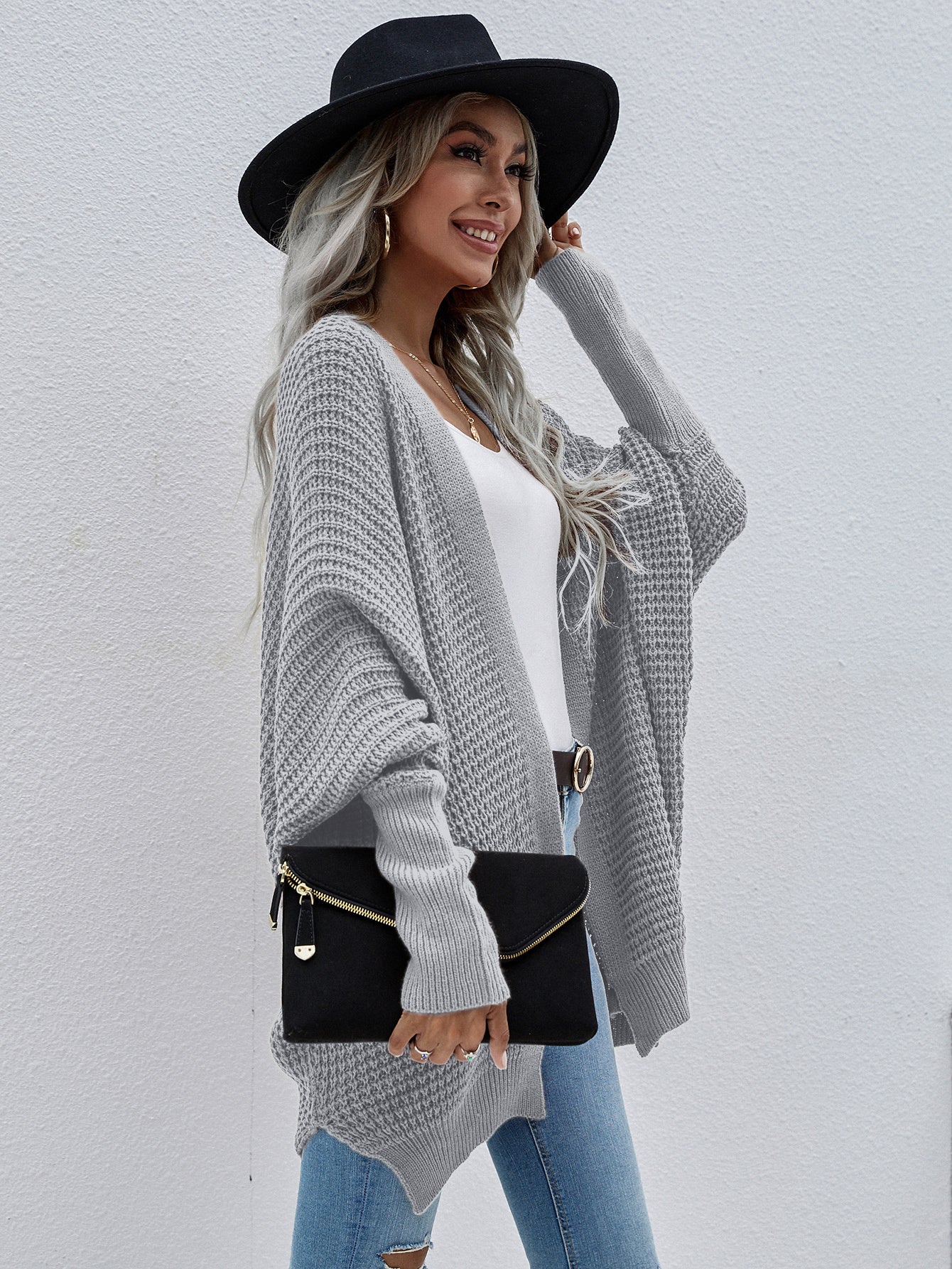 Open Front Cardigan Long Sleeve Chunky Knit Sweater