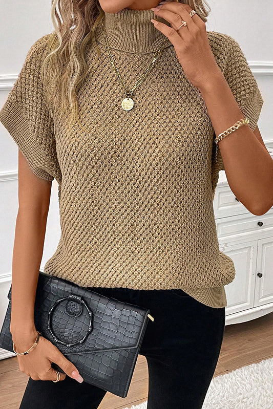 Turtleneck Textured Short Sleeve Sweater