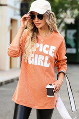 Apricot Ribbed Corded Oversized Sweatshirt