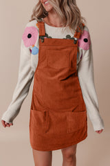 Solid Front Pockets Sleeveless Corduroy Overall Dress