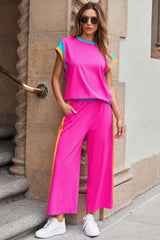 Multicolor Color Block Detail Casual Two-piece Set