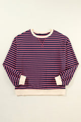 Stripe Oversized Contrast Trim Pullover Sweatshirt