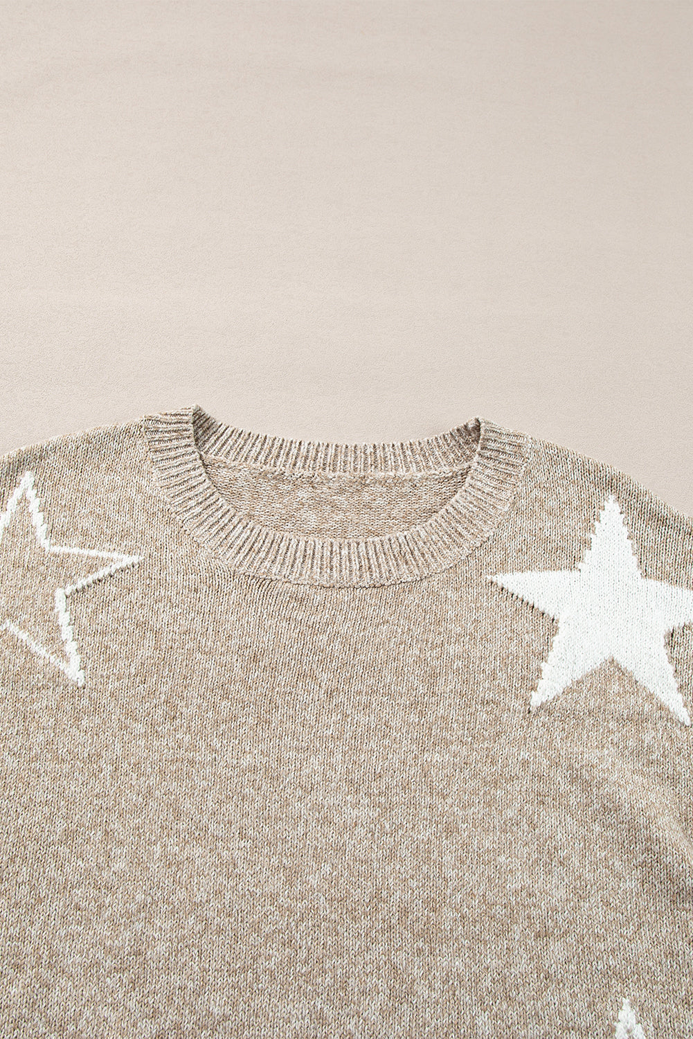 Solid Color Star Pattern Drop Shoulder Sweater