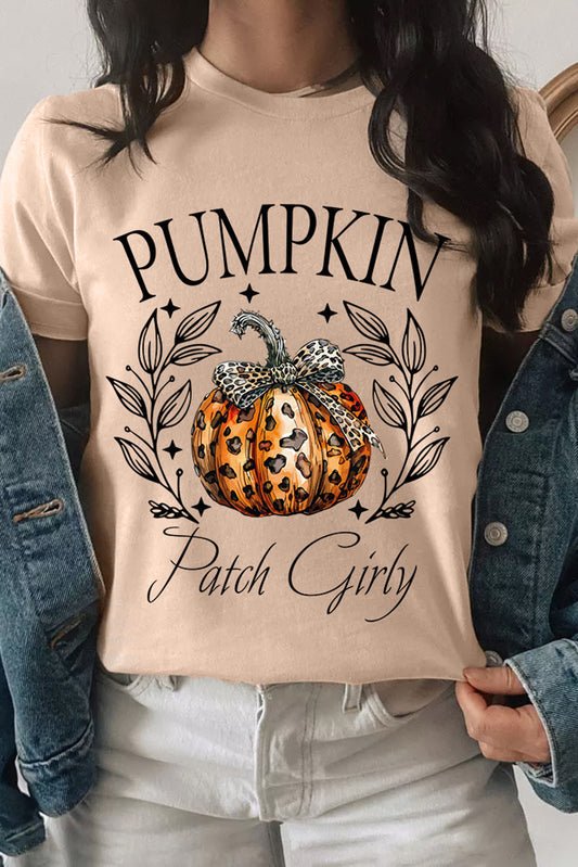 PUMPKIN Patch Girly Leopard Bowknot Pumpkin Graphic T Shirt