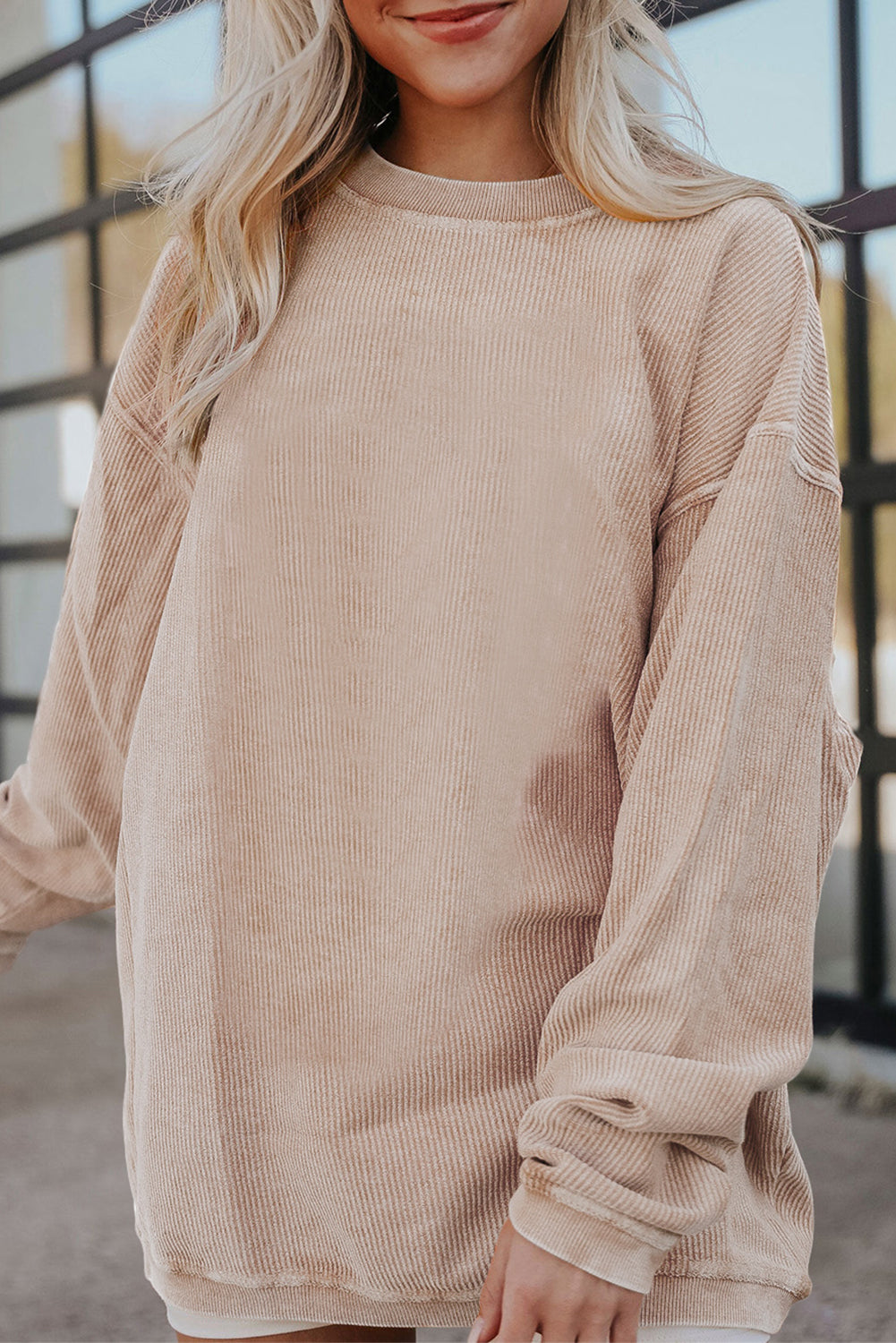 Apricot Ribbed Corded Oversized Sweatshirt