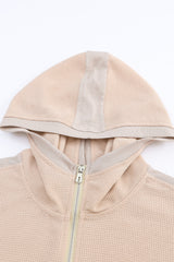 Thermal Waffle Knit Full Zipper Hooded Jacket