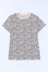 Apricot Cheetah Print O-neck Short Sleeve T Shirt