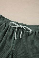 Mist Green Waffle Knit Patched Pocket Tank And Shorts Set