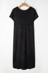 V Neck Hidden Pocket Splits Maxi T-shirt Dress