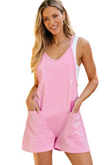 Sleeveless Pocketed V Neck Jersey Romper